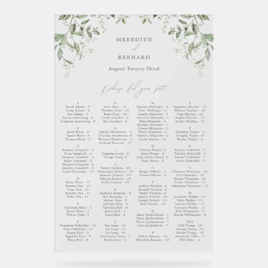 ボエレガントタニカル結婚アクリル系座席表 アクリルサイン (正面)