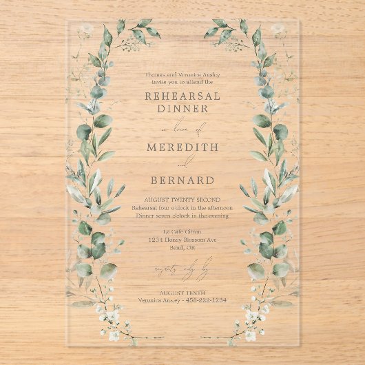 ボエレガントタニッ結婚クのリハーサル アクリル招待状 (正面)