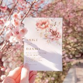 ボエレガントホモダン赤面ピンク金ゴールドフローラ結婚ズ 招待状