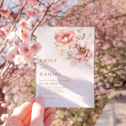 ボエレガントホモダン赤面ピンク金ゴールドフローラ結婚ズ 招待状