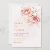 ボエレガントホモダン赤面ピンク金ゴールドフローラ結婚ズ 招待状 (正面)