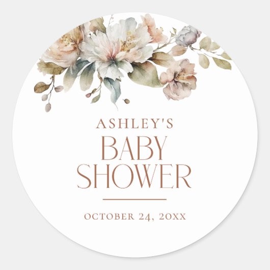 ボエレガントホヴィンテージフローラ植物赤ちゃんシャワー ラウンドシール (正面)