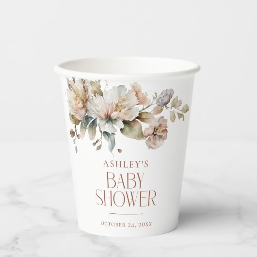ボエレガントホヴィンテージフローラ植物赤ちゃんシャワー 紙コップ (正面)