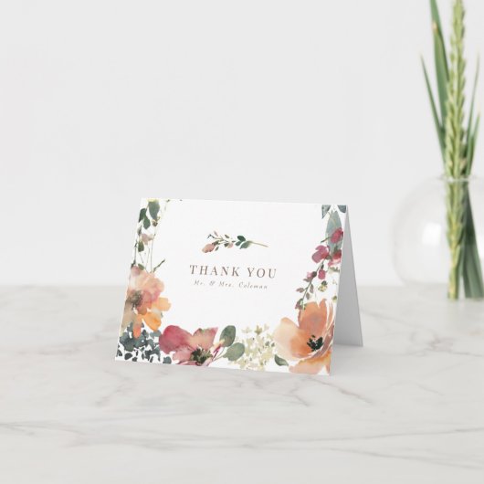 ボエレガントホ秋ワイルドフラワー結婚ズありがとう サンキューカード (正面)