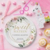 ボエレガントホ赤面フローラ金ゴールドグリッタースウィート16th ペーパープレート (パーティー)