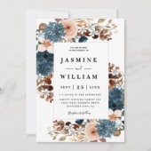 ボエレガント素朴ホフローラネイビーブルー結婚ズ 招待状 (正面)