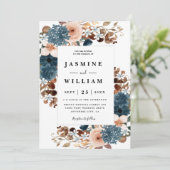 ボエレガント素朴ホフローラネイビーブルー結婚ズ 招待状 (スタンド正面)