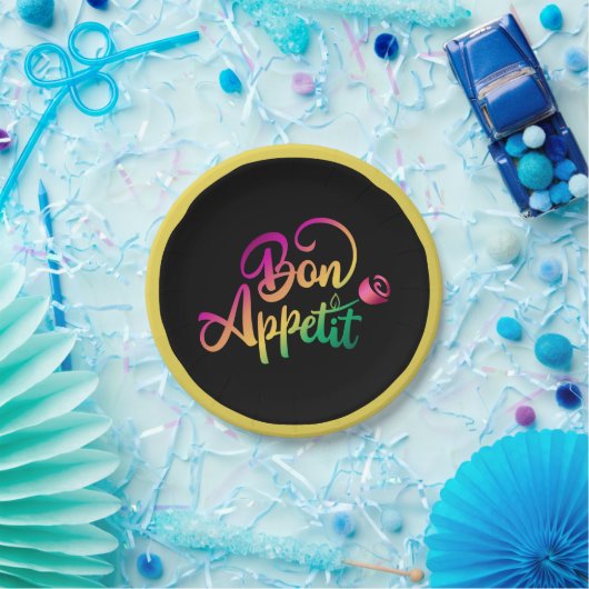 ボオエレガントフランスのン食欲引用文イエローブラックパップ ペーパープレート (パーティー)