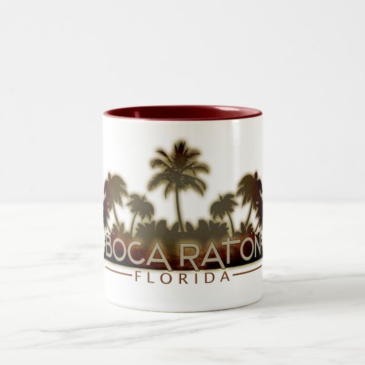 ボカラトンフロリダパームの木の手紙コーヒーマグカップ ツートーンマグカップ (中央)