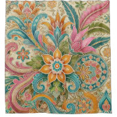 ボカラフルホろうけつ染めフローラ植物水彩 シャワーカーテン (正面)