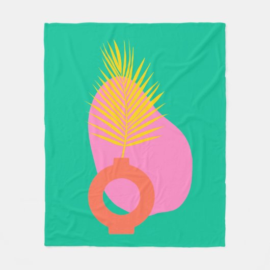 ボカラフルホ抽象芸術植物形緑 フリースブランケット (正面)