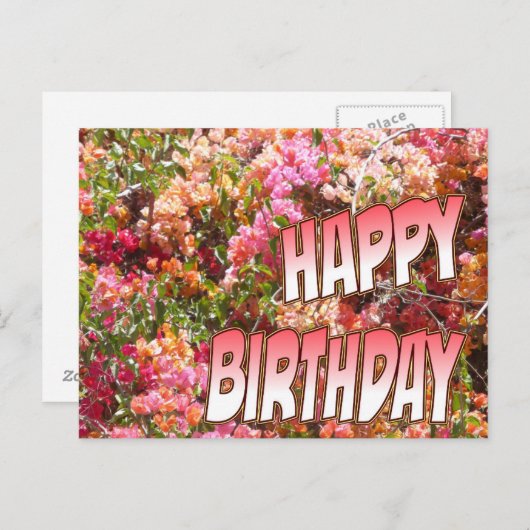 ボガインビリアの誕生日ポストカード ピンク ポストカード (正面/裏面)