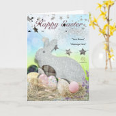 ボガンフーズプリントイースターバニー カード (黄色い花)