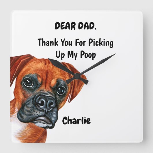 ボクおもしろいサーパパ水彩犬芸術 スクエア壁時計 (正面)