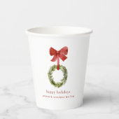 ボクウッドグリーナリークリスマスリースレッドボウ 紙コップ (正面)