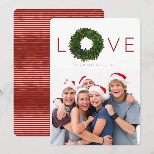 ボクウッドリースクリスマスホリデーフラットカード 招待状 (正面/裏面)