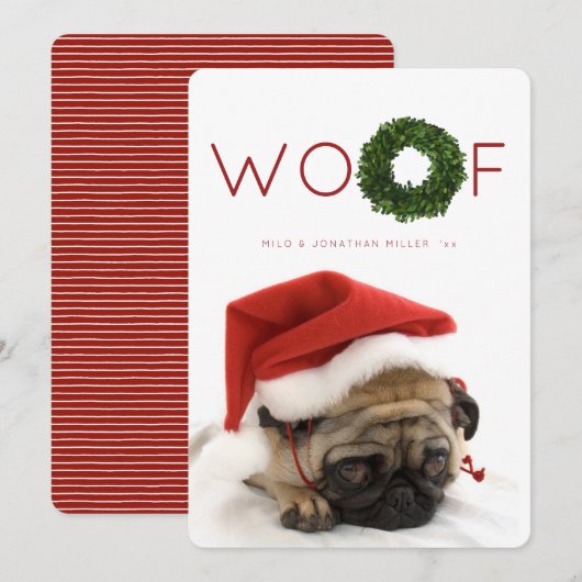 ボクウッドリースペットクリスマスホリデーフラットカード 招待状 (正面/裏面)