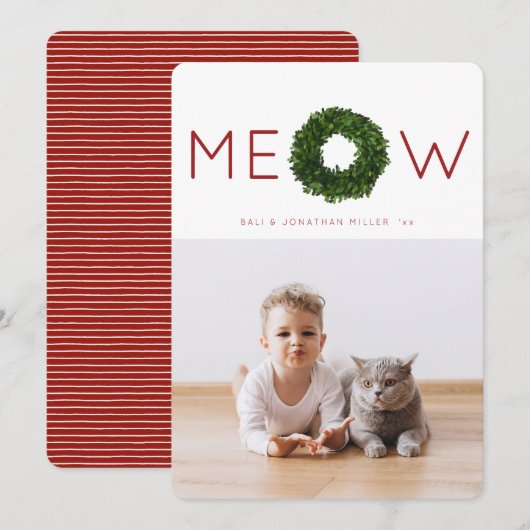 ボクウッドリースペットクリスマスホリデーフラットカード 招待状 (正面/裏面)