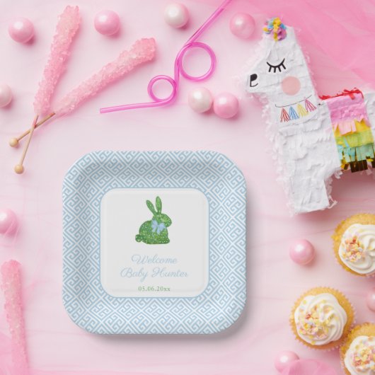 ボクウッド名門私立校風のバニー男の赤ちゃんシャワー ペーパープレート (パーティー)