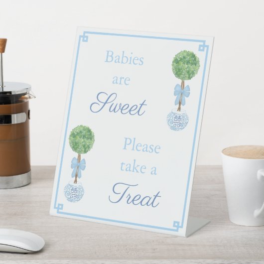 ボクウッド頭が切れるトピアリー男の赤ちゃんシャワー用給仕テーブル 台座サイン (インサイチュ)