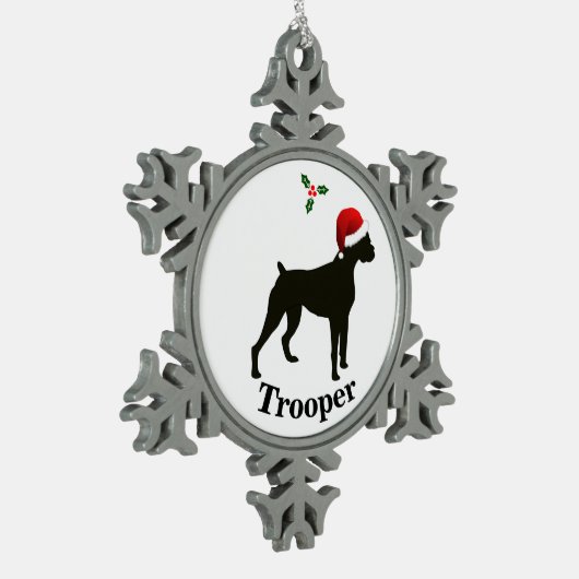 ボクサパーソナライズされたー犬 スノーフレークピューターオーナメント (左)