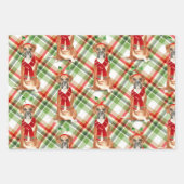 ボクサーおもしろいクリスマスドッグとホリデープレイド ラッピングペーパーシート (正面3)