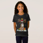 ボクサーおもしろいドッグのトナカイのクリスマスライト Tシャツ (正面フル)