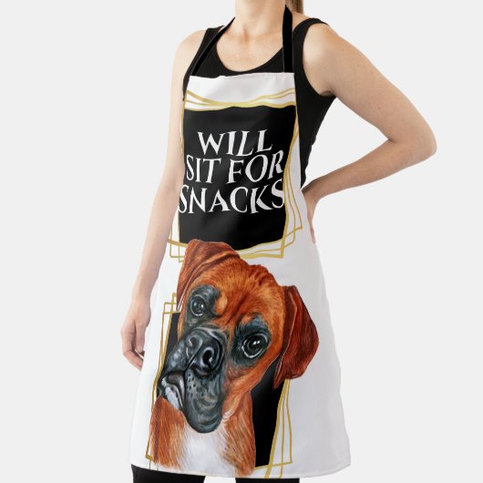 ボクサーおもしろいドッグはスナック水彩画アートの座る エプロン (インサイチュ)