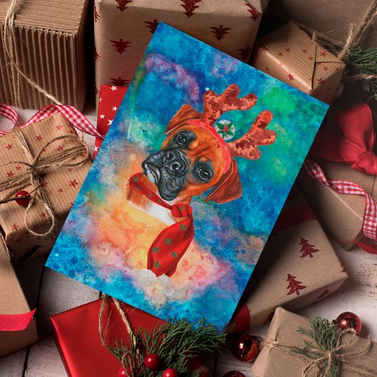 ボクサーが犬のクリスマスを育てる シーズンポストカード