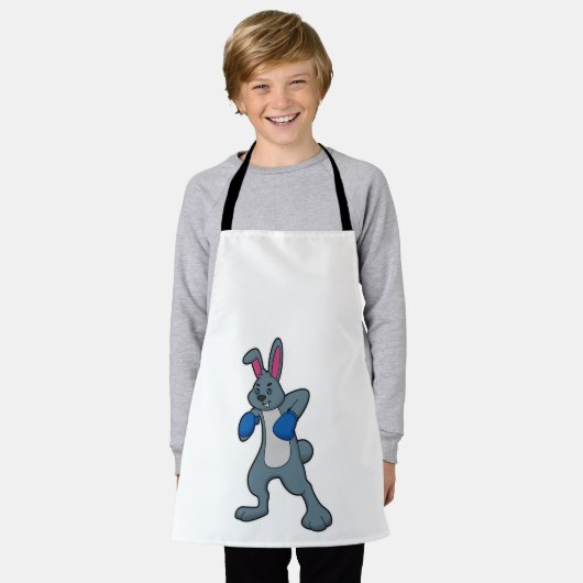 ボクサーとしてのウサギとボクシング手袋 エプロン (着用した状態)