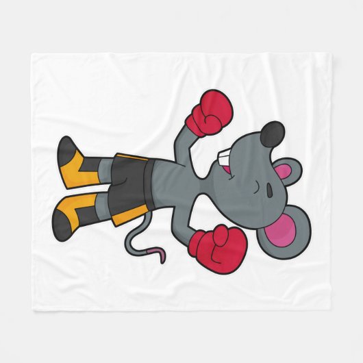 ボクサーとしてのマウスとボクシング手袋 フリースブランケット (正面(横))