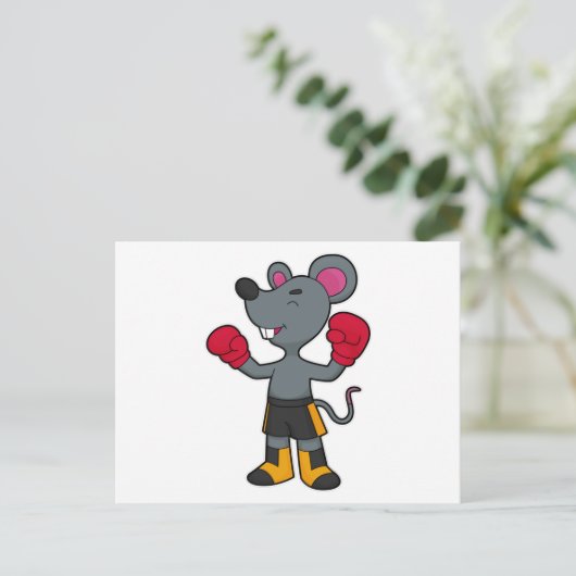 ボクサーとしてのマウスとボクシング手袋 ポストカード (スタンド正面)