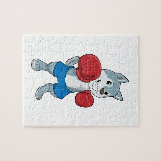 ボクサーとしての犬とボクシング手袋 ジグソーパズル (横)