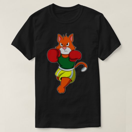 ボクサーとしての猫とボクシング手袋 Tシャツ (デザイン正面)