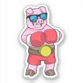 ボクサーとしての豚とボクシング手袋 シール (正面)