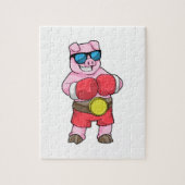 ボクサーとしての豚とボクシング手袋 ジグソーパズル (縦)