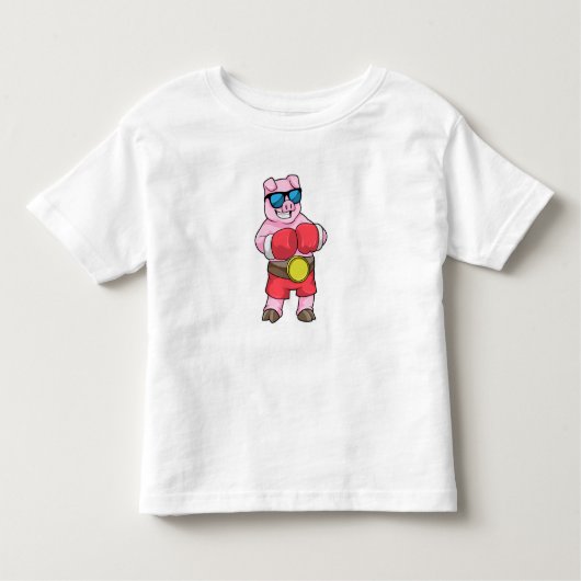 ボクサーとしての豚とボクシング手袋 トドラーTシャツ (正面)