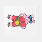 ボクサーとしての豚とボクシング手袋 フリースブランケット (正面(横))