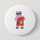 ボクサーとしての豚とボクシング手袋 缶バッジ (正面)