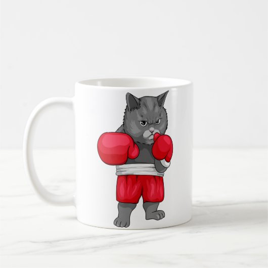 ボクサーと猫好きのためのボクシング猫 コーヒーマグカップ (左)