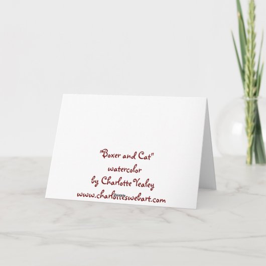 「ボクサーと猫」の犬アートのグリーティングカード シーズンカード (裏面)