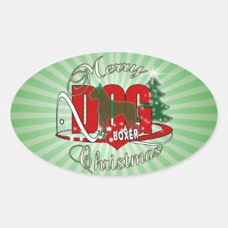 ボクサーのクリスマス犬 楕円形シール
