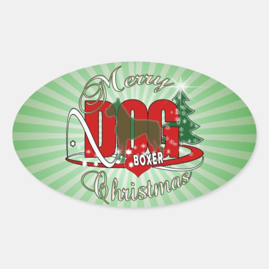 ボクサーのクリスマス犬 楕円形シール (正面)