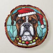 ボクサーのステンドグラス・クリスマス ラウンドクッション (正面)