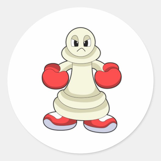 ボクサーのチェス駒ポーンとボクシング手袋 ラウンドシール (正面)