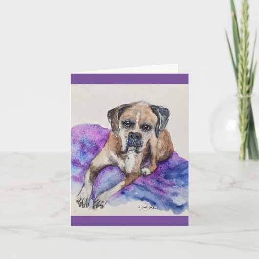 ボクサーのバッチを記念した水彩画 サンキューカード (正面)