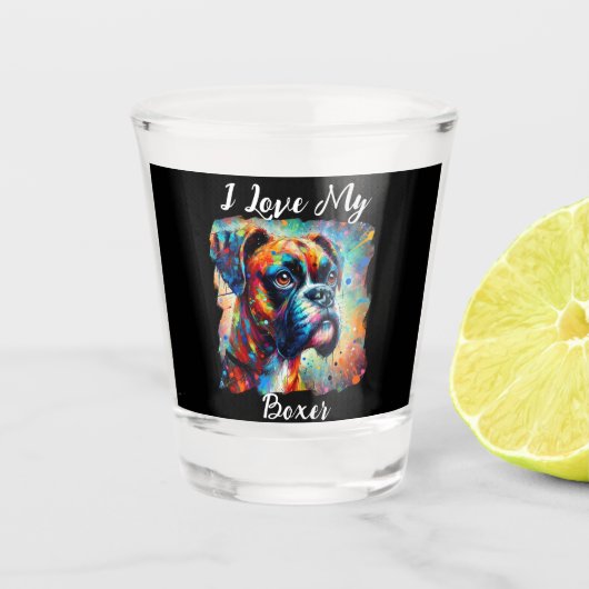 ボクサーのポップ・アートの愛犬絵を描 ショットグラス (正面)