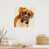 ボクサーの子犬のアイボリークリームの背景。 ポスター (キッチン)