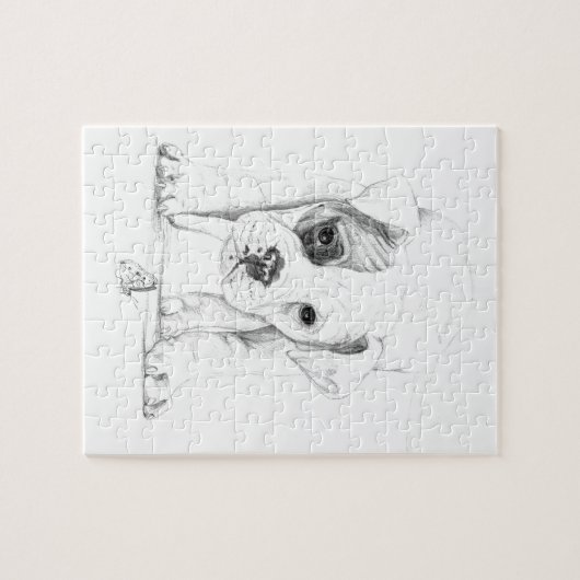 ボクサーの子犬のスケッチの芸術を修繕して下さい ジグソーパズル (横)