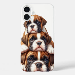 ボクサーの子犬の愛らしいスタック iPhone 16 PLUSケース
